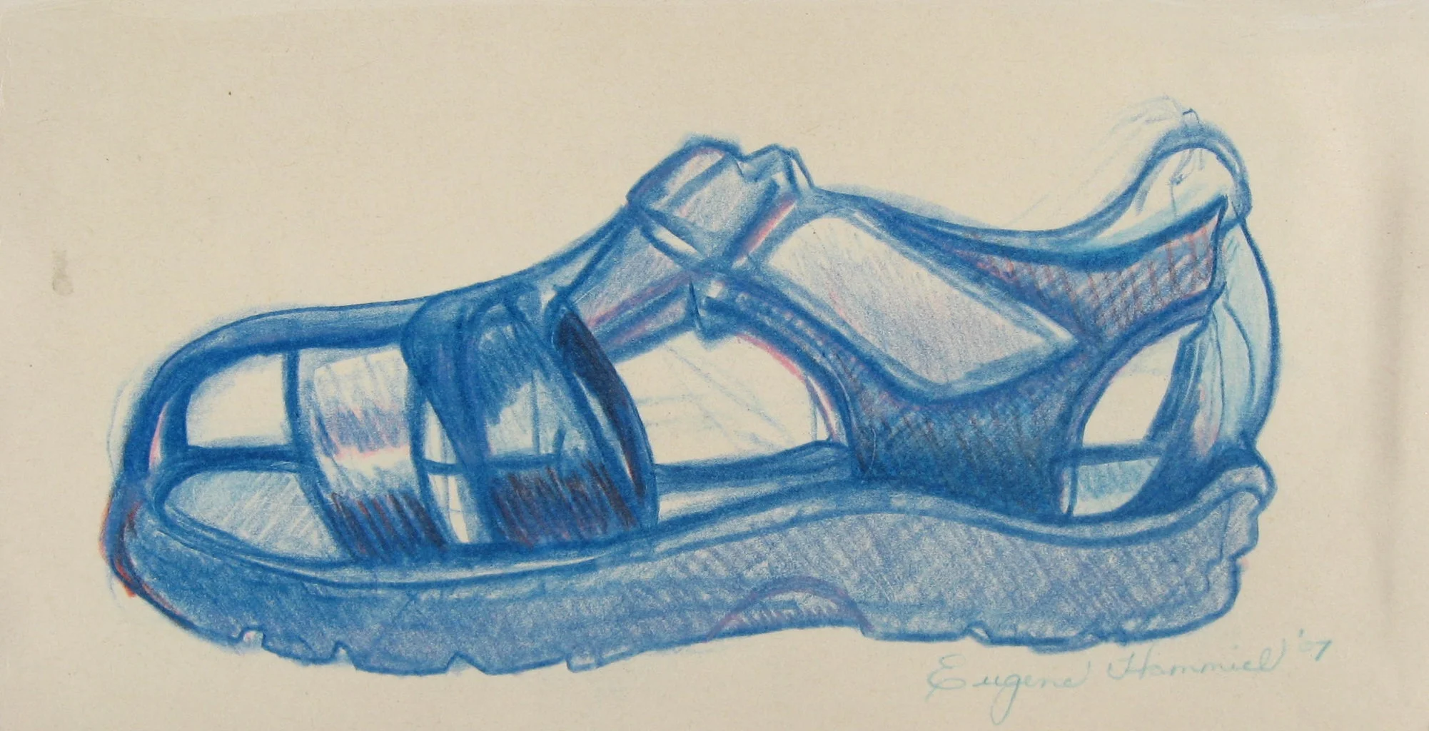 Blue Sandal, colored pencil on paper,