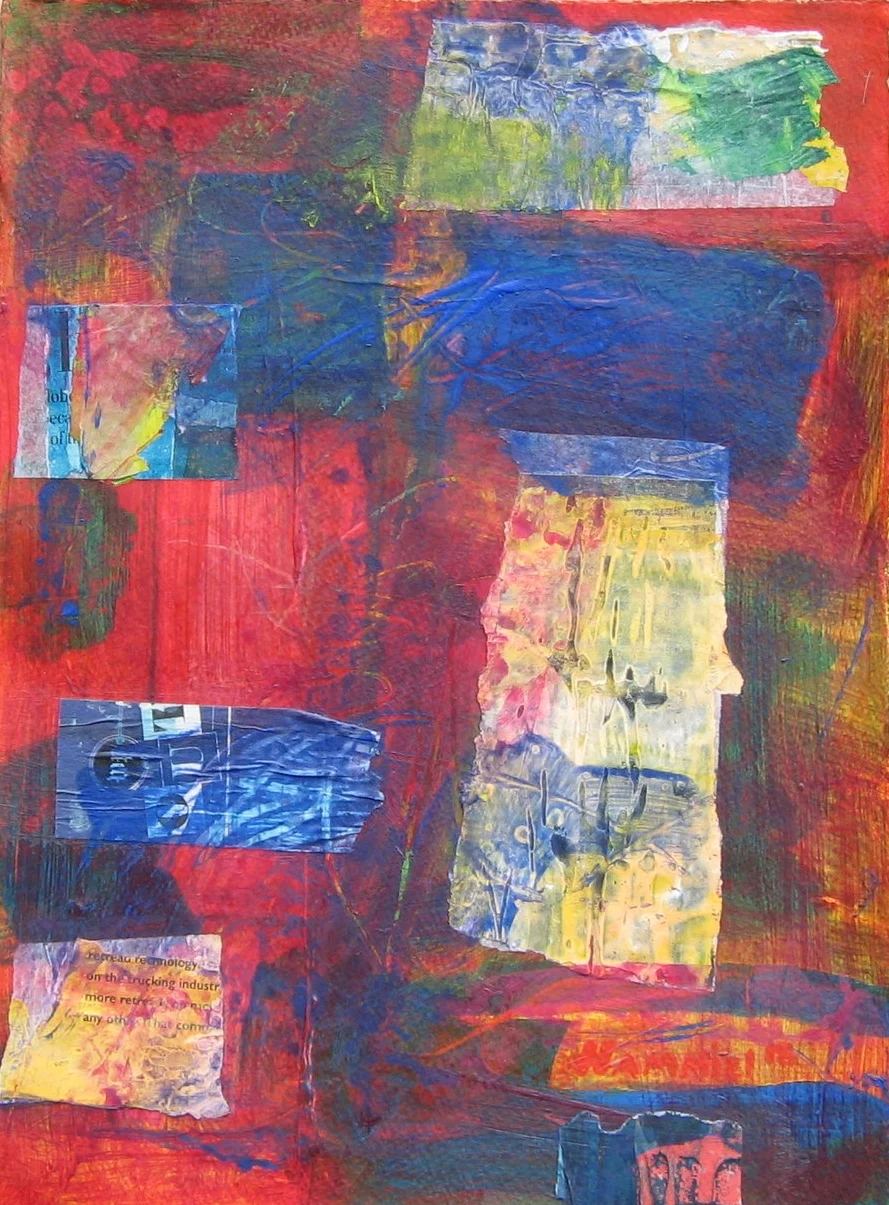 Out,  acrylic &amp; collage on paper,   16x20 framed, $275.00