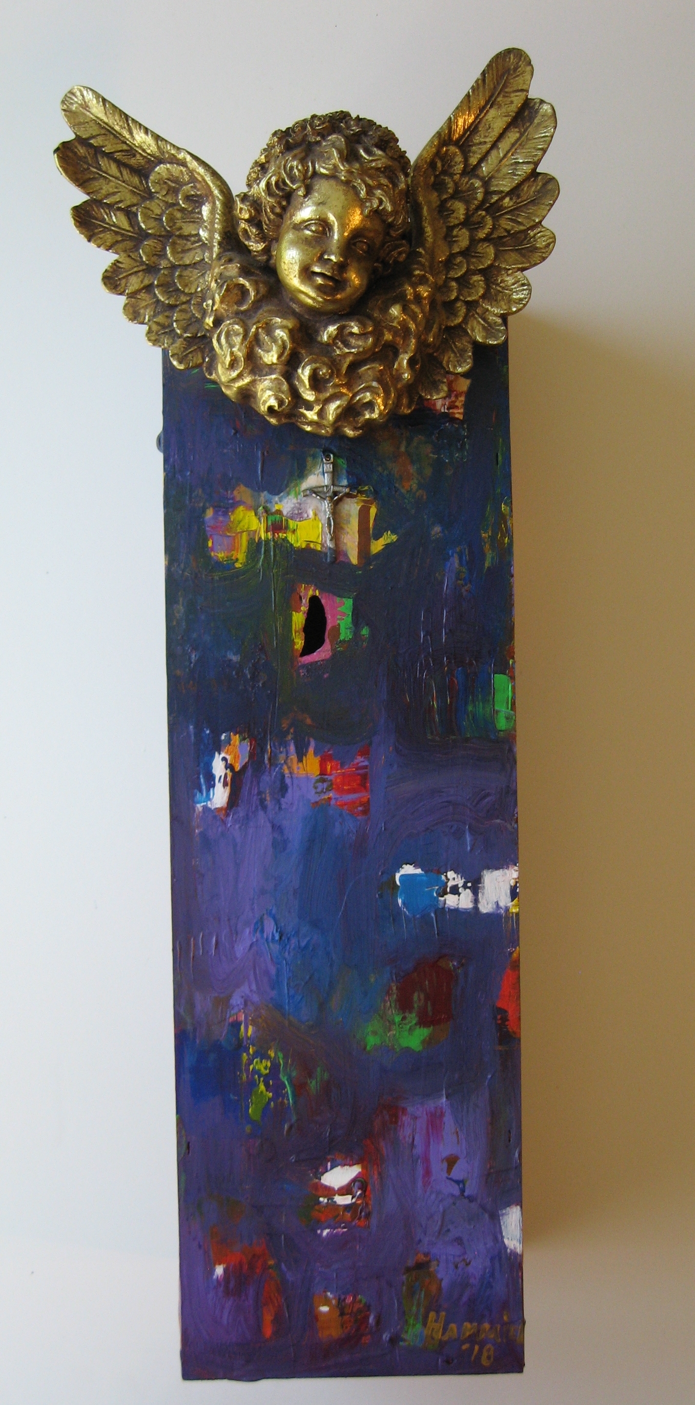He Became A Saint,   acrylic on wood with gold  cherub,   SOLD