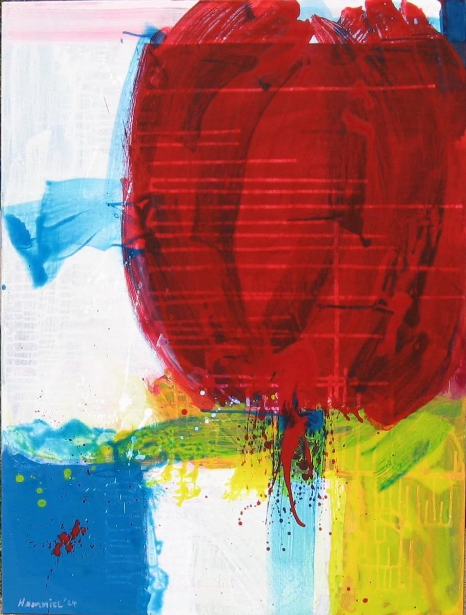 Red Bleeding Tulip, Yellow and Blue