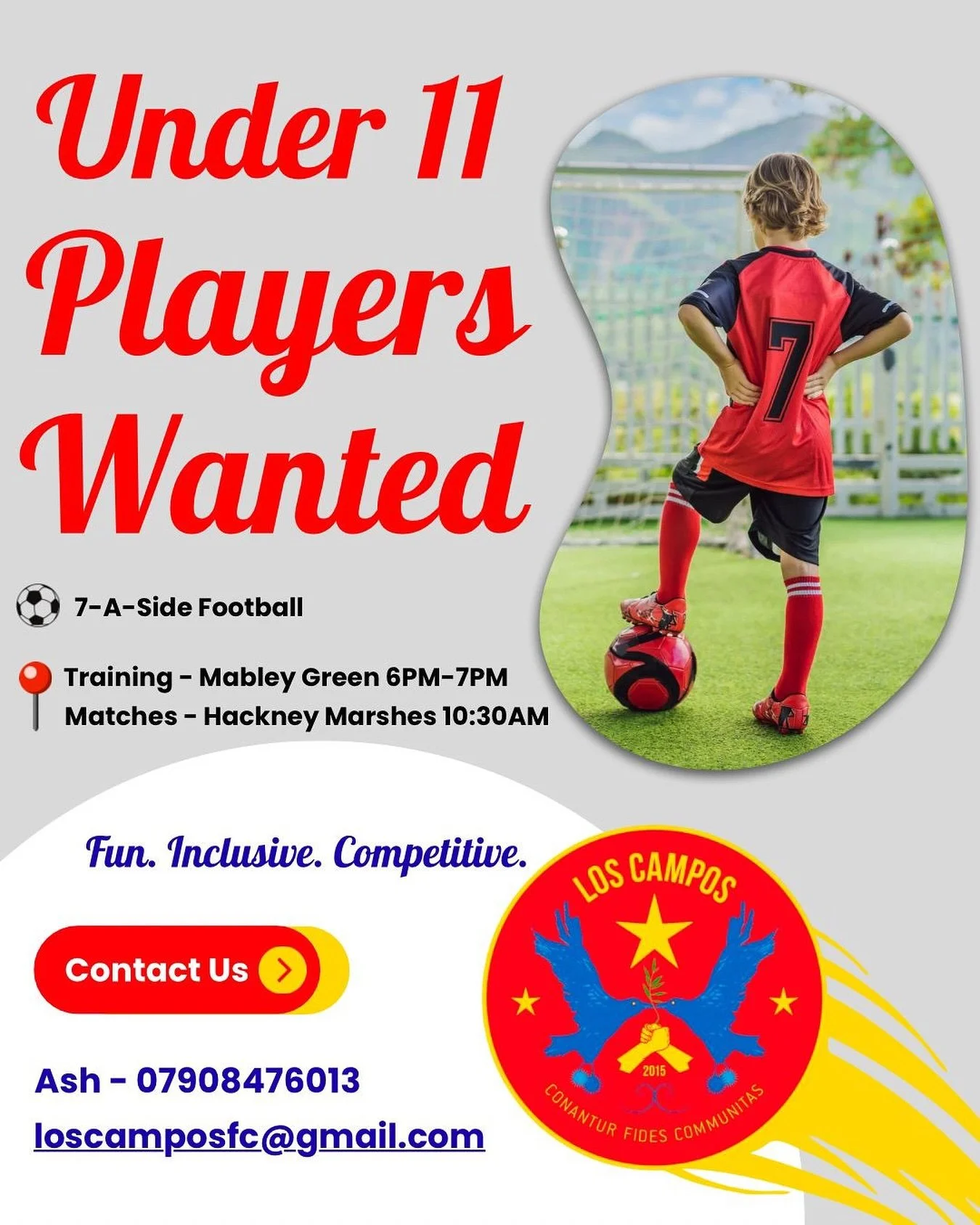 We are looking for U11 players (Year6) to join our U11 squads. If you are interested please DM or contact us using the information on the flyer ππ½