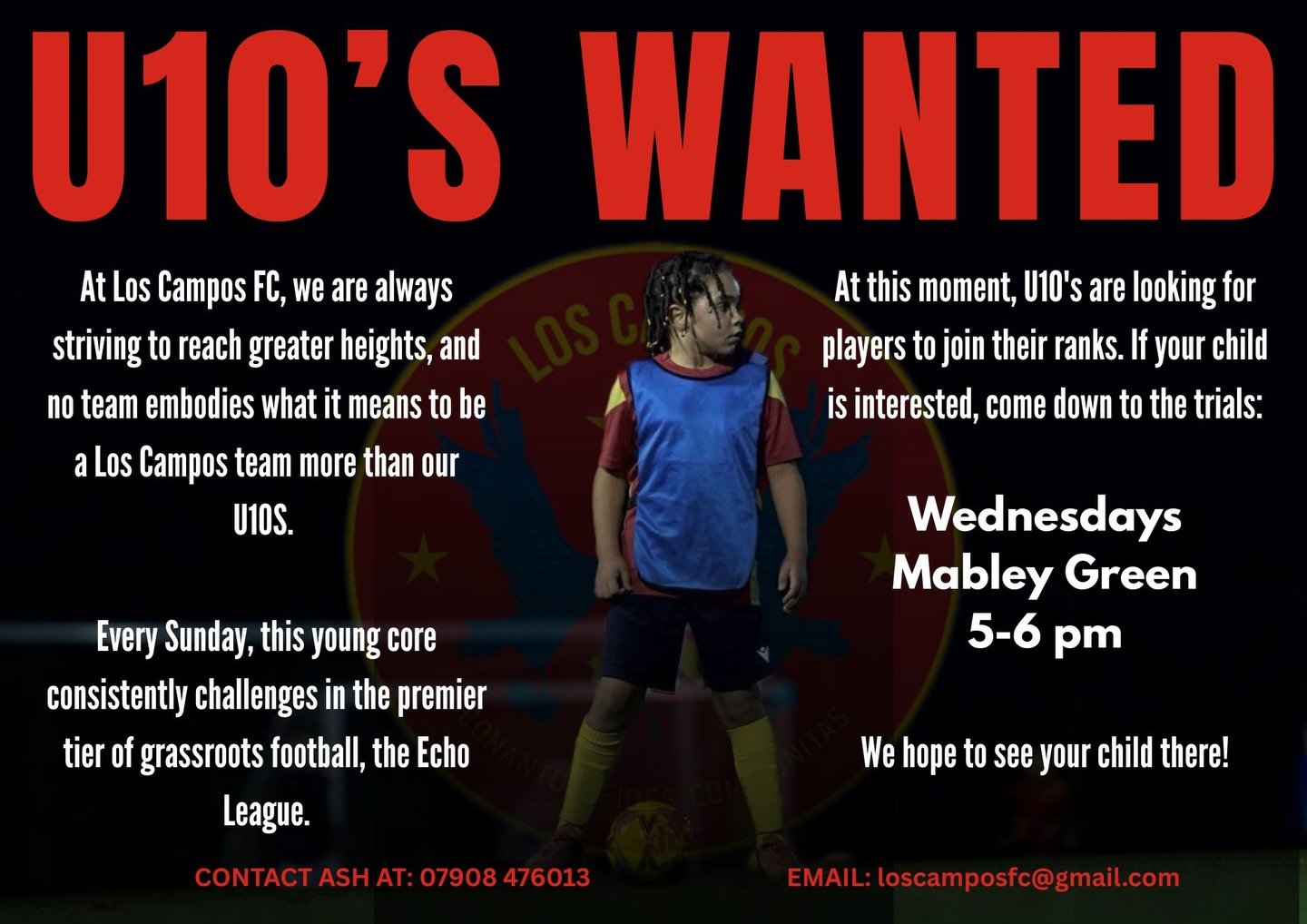 Calling any current U10 squad players looking to join an exciting U10 team full of joy and football knowledge 😎competing in the Echo League on Sundays ⭐️. Contact to book your trial now
