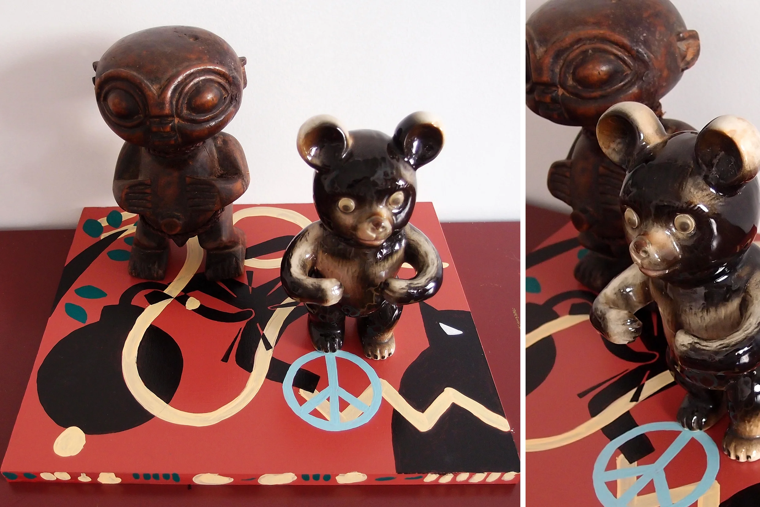 Explosive friendship, wood, earthenware, 13" x 11' x 8"
