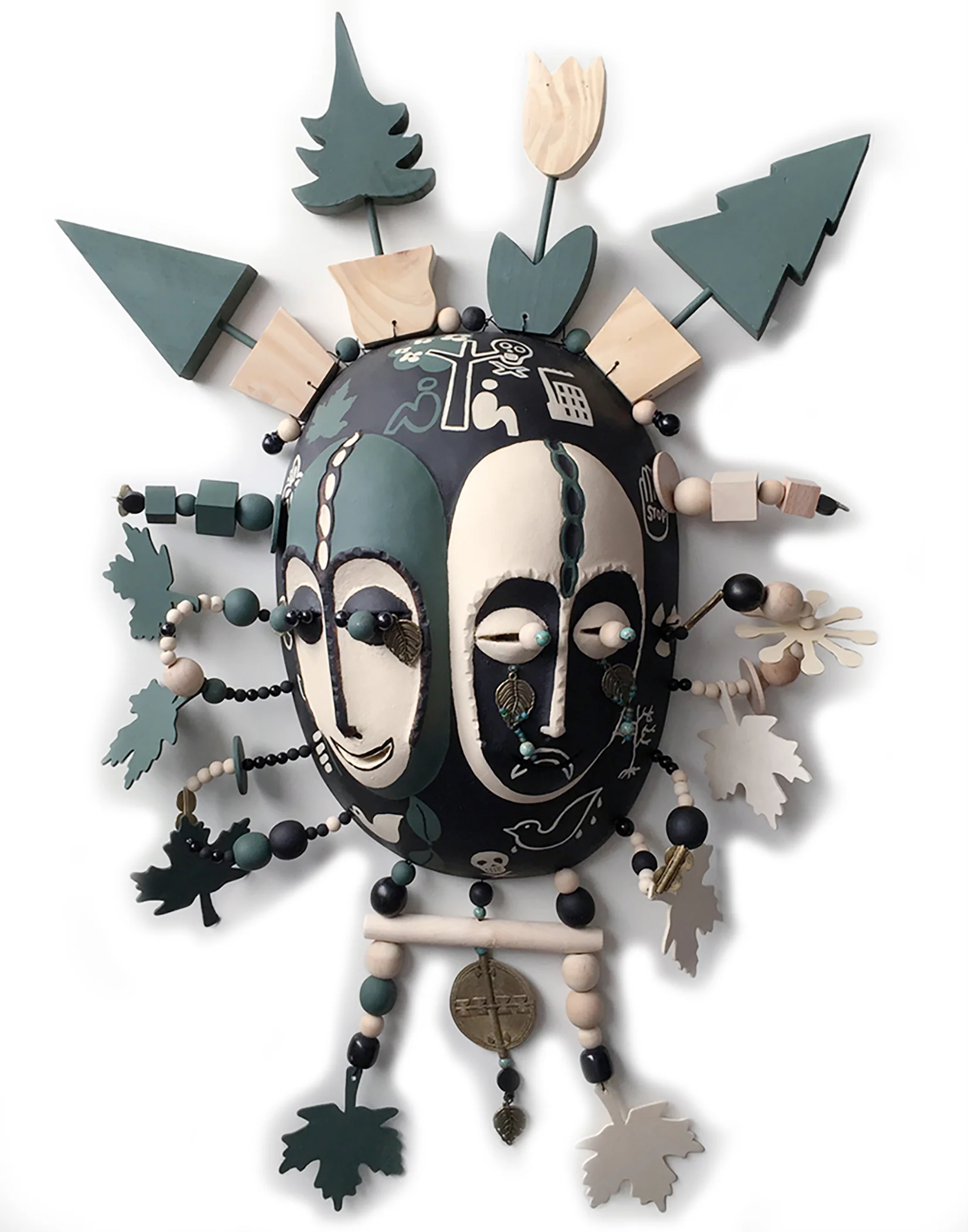 Mask ,God of Green, wood, metal ,iron, 30" x 22" x 5"