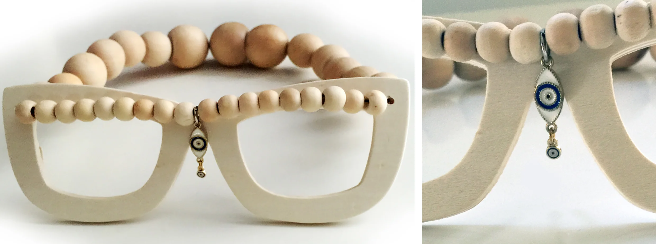 Talisman Glasses, wood, iron, 7”x 6” x 2”