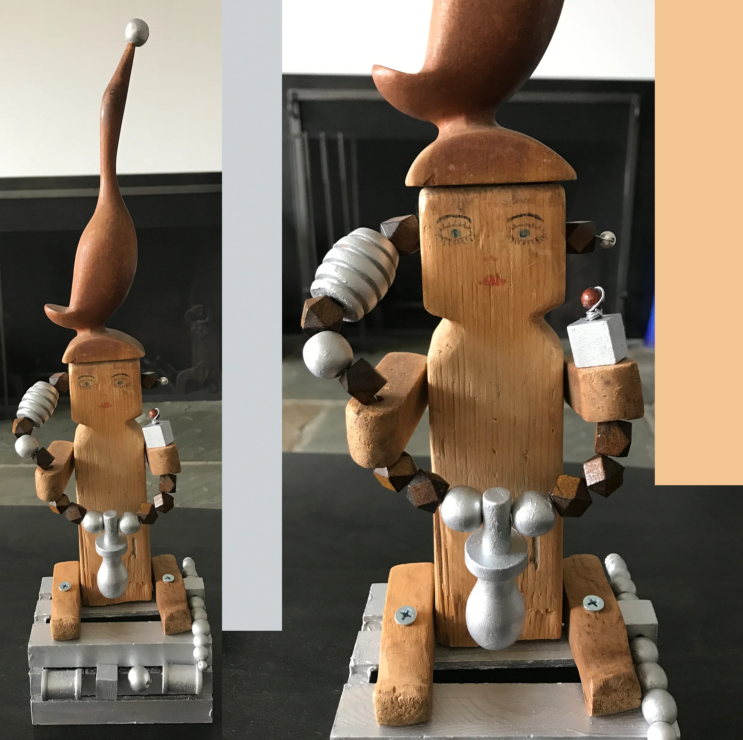 Doll with bird and tools, Wood, iron, 8” x 5,1” x 4,3”