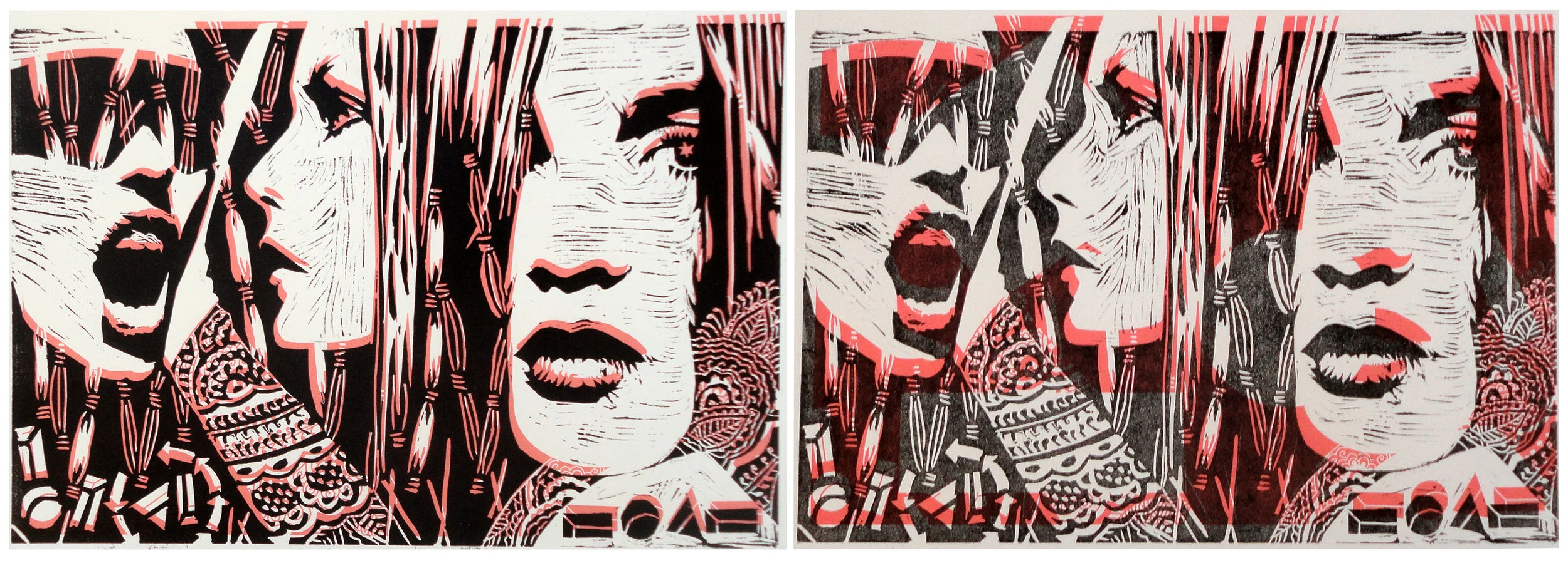 Me I and Myself linocut size 12” x 8”