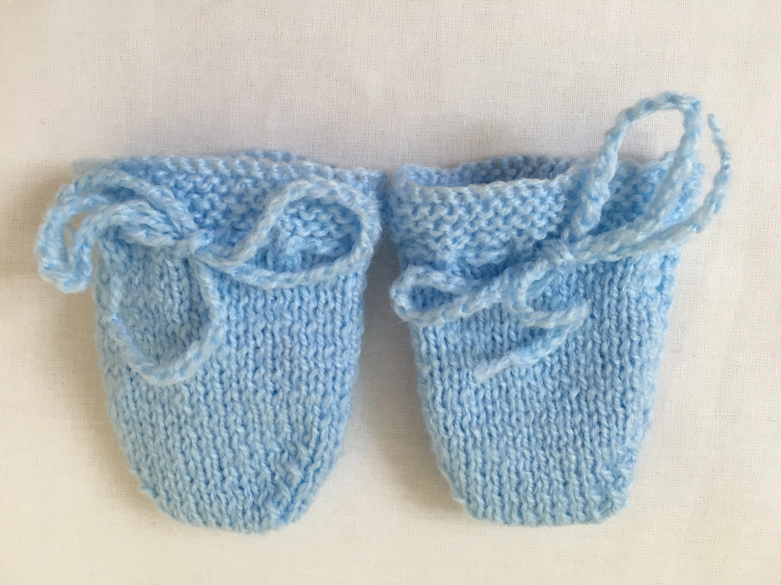 Hand Knitted Scratch Mittens Pale Blue Newborn Boy Mitts
