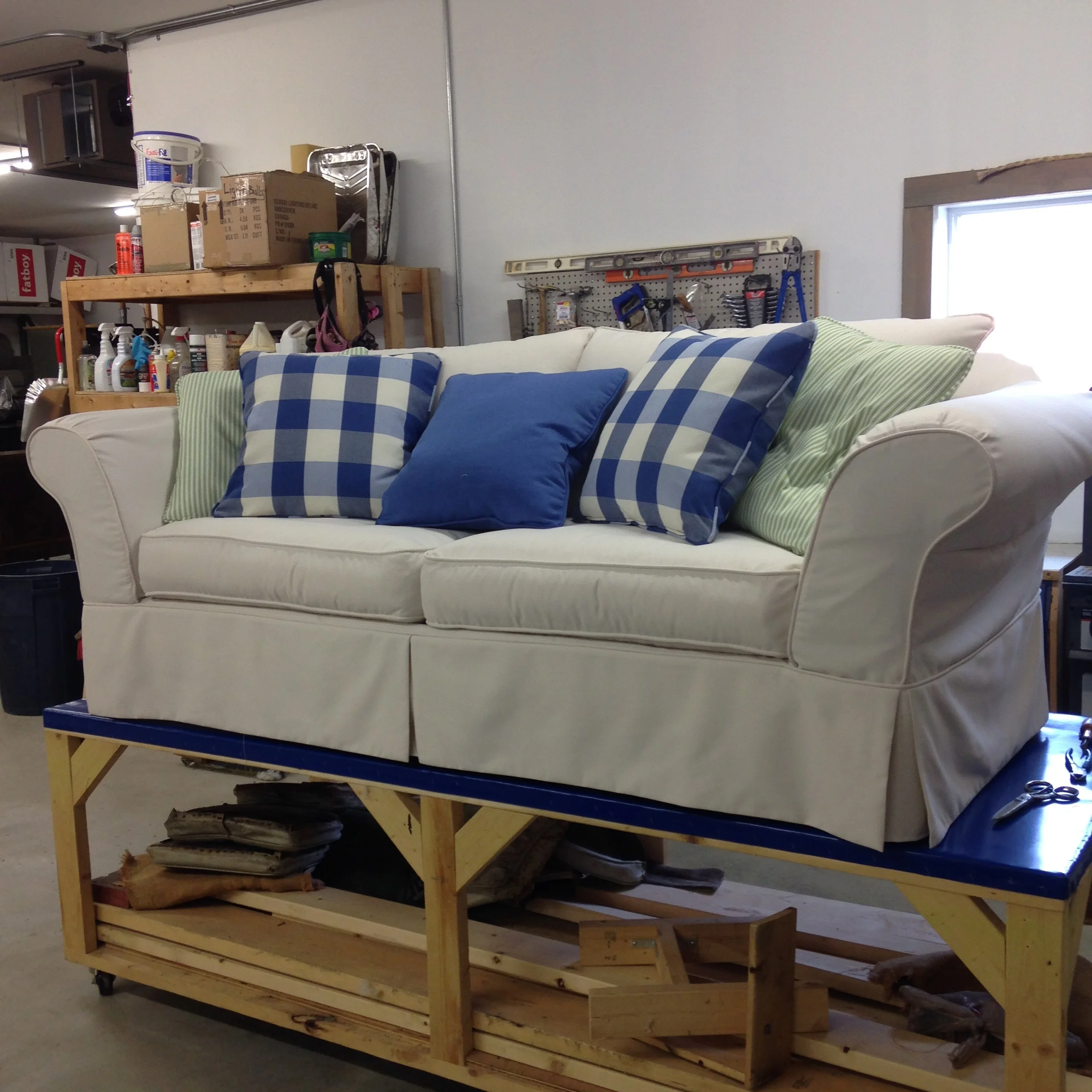 slipcovered sofa