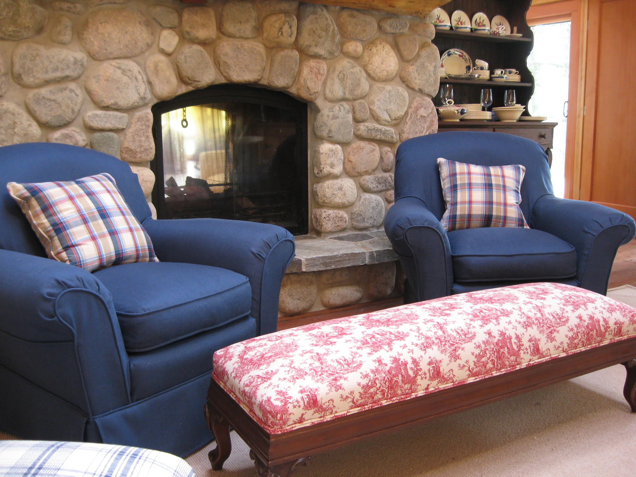 pair of chairs and bench