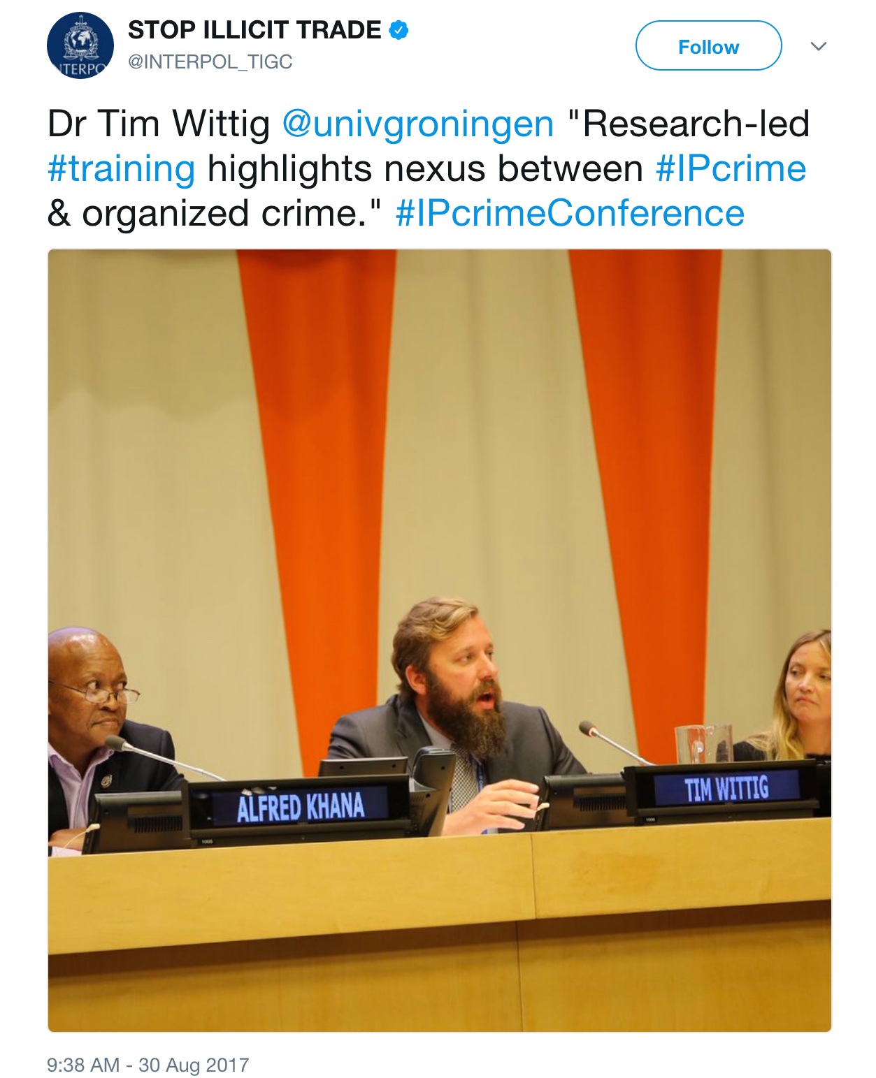  Panel at the United Nations in New York discussing Groningen's Illicit Trade Summer School as a model for research-led training.&nbsp; 