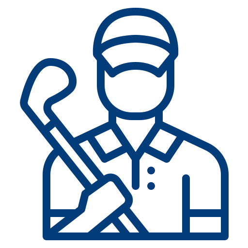 Outline drawing of a hockey player wearing a helmet and jersey, holding a hockey stick.