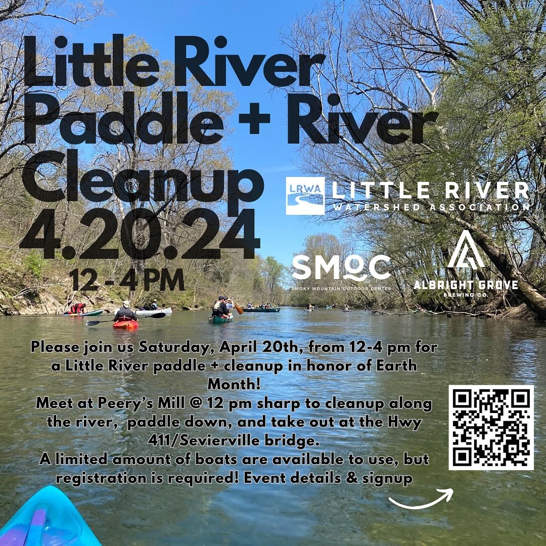 Don&rsquo;t forget the Little River Paddle Cleanup this Saturday, April 20th from 12-4! 
In honor of Earth Month we are getting out and cleaning up a stretch of the Little River! Don&rsquo;t feel like doing the float? You can meet us at noon to help 