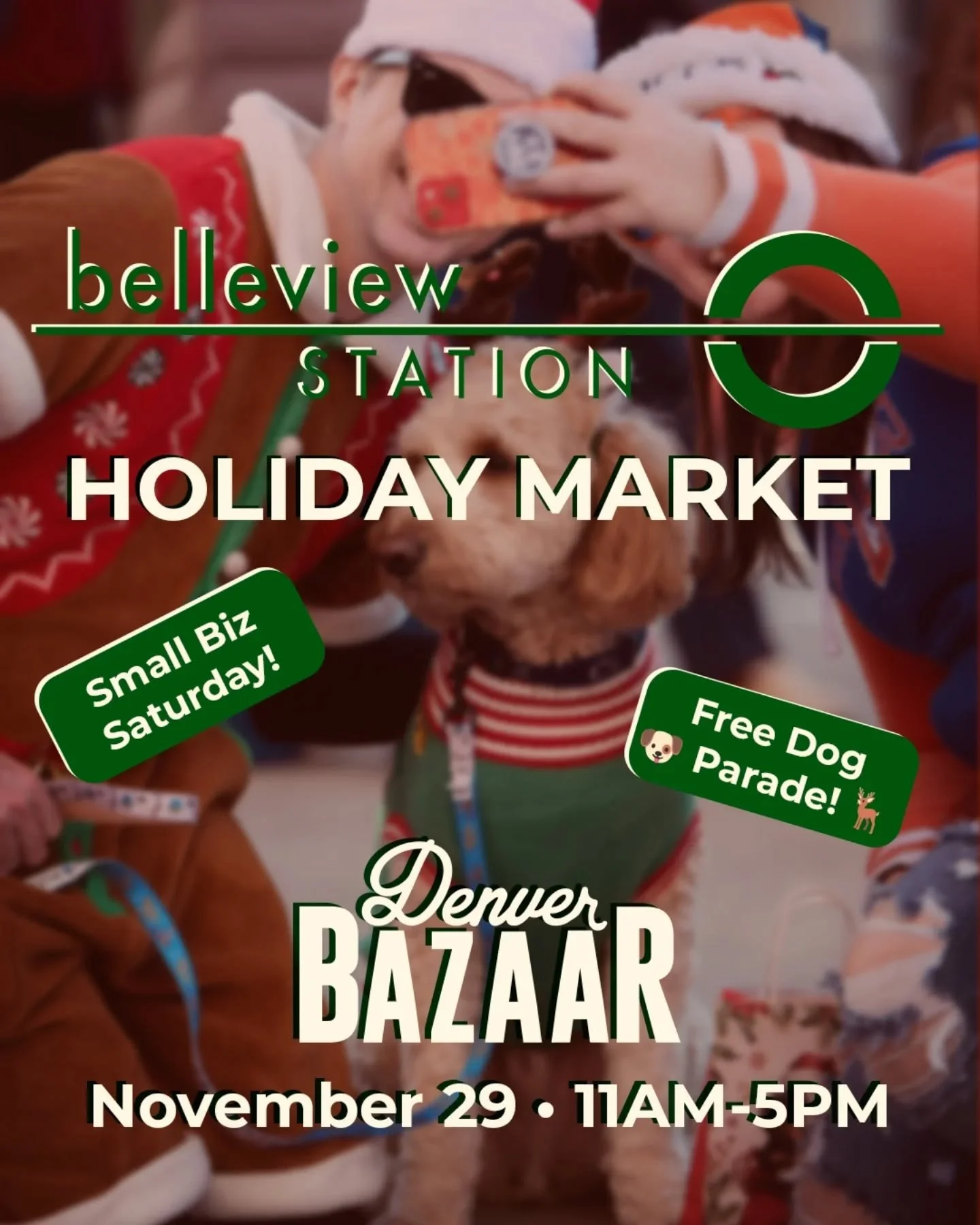 Procrastination ends Friday! Here's our packed lineup for this week:
🦌 &bull; Celebrate Small Business Saturday with our second annual Reindeer-in-Training dog parade at @belleviewstation
🎄 &bull; Denver's best kept secret for photos, fun, and find