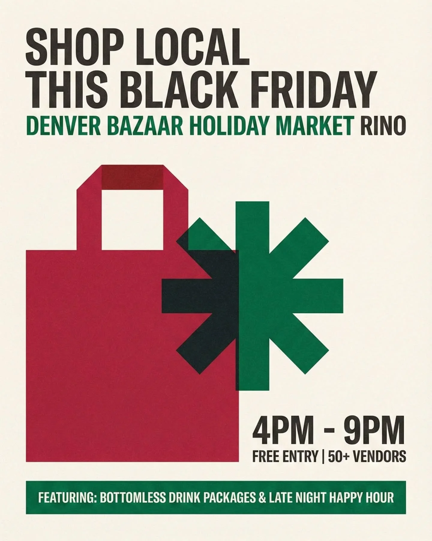 Don't just shop... party local this Black Friday. 🛍️🥂 We&rsquo;re taking over RiNo for the ultimate evening holiday market experience.

📅 Friday, Nov 28 ⏰ 4PM - 9PM 📍 2620 Walnut St 

✨ Free Entry | All Ages | Dog Friendly 🎁 Shop 50+ Local Craft