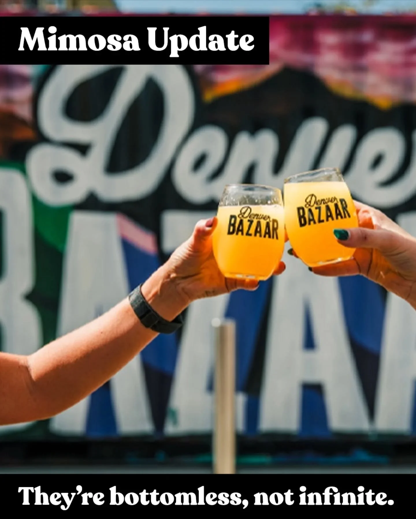 Good news, bad news, BAZAAR friends.

The good news: You all really, really love mimosas. We have officially sold out of Mimosa BAZAAR Pass presales every single day of our first two spring events. 

The bad news: We are an outdoor event, which means