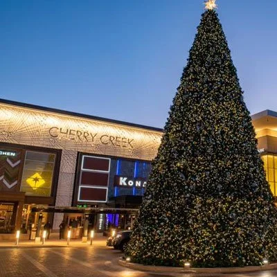 The gigantic Christmas tree at Cherry Creek, where Denver BAZAAR's Holiday Market will be Sat, Nov 15