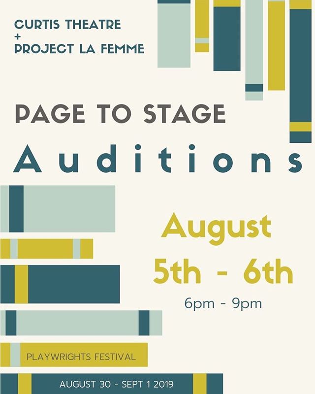 ACTORS! Want to work with us? Come be a part of 5 new & exciting local Playwrights when we have auditions for the Page to Stage Festival at the @curtis_theatre! Check our website for info about audition sides or the Facebook event Curtis Theatre created. Character breakdown coming soon. 🎭