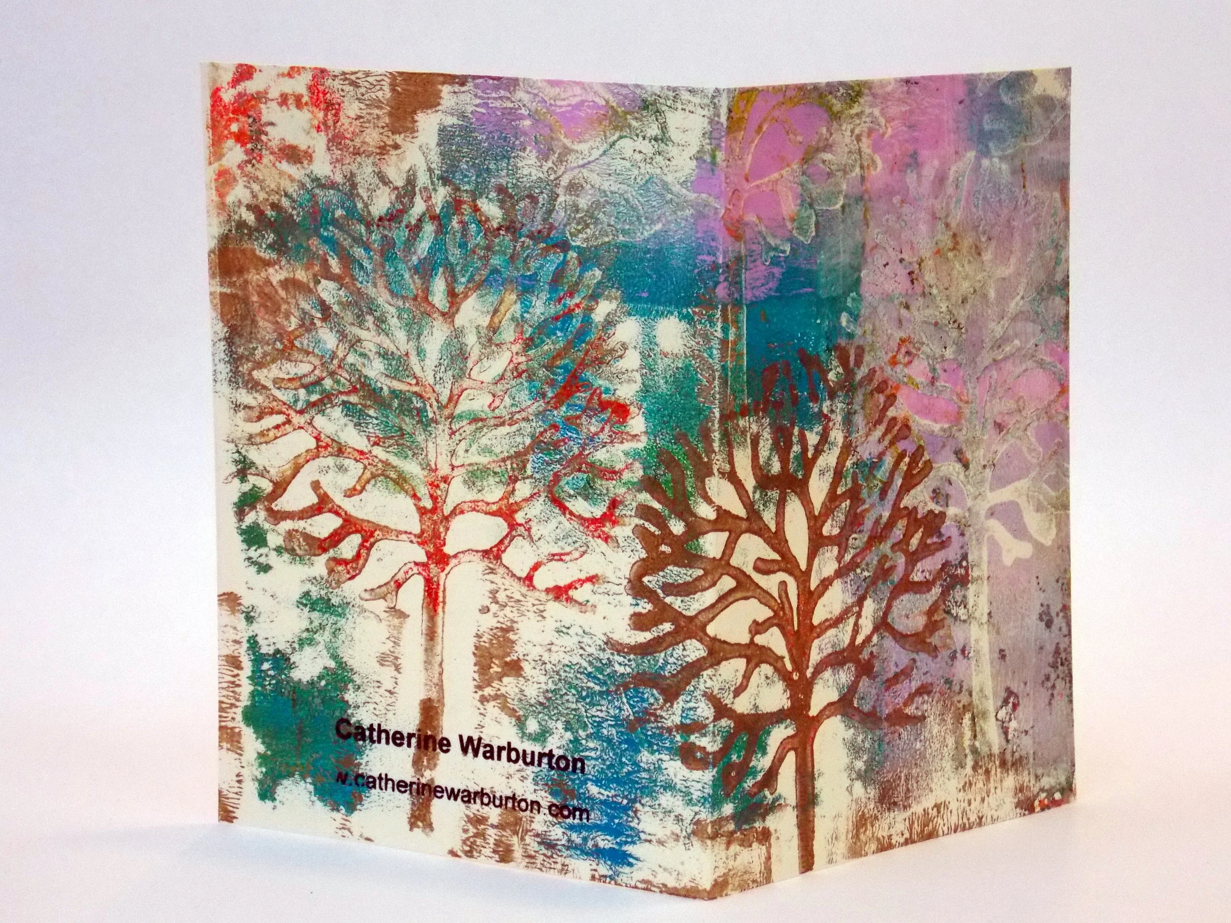 Gelli printed card Tree design