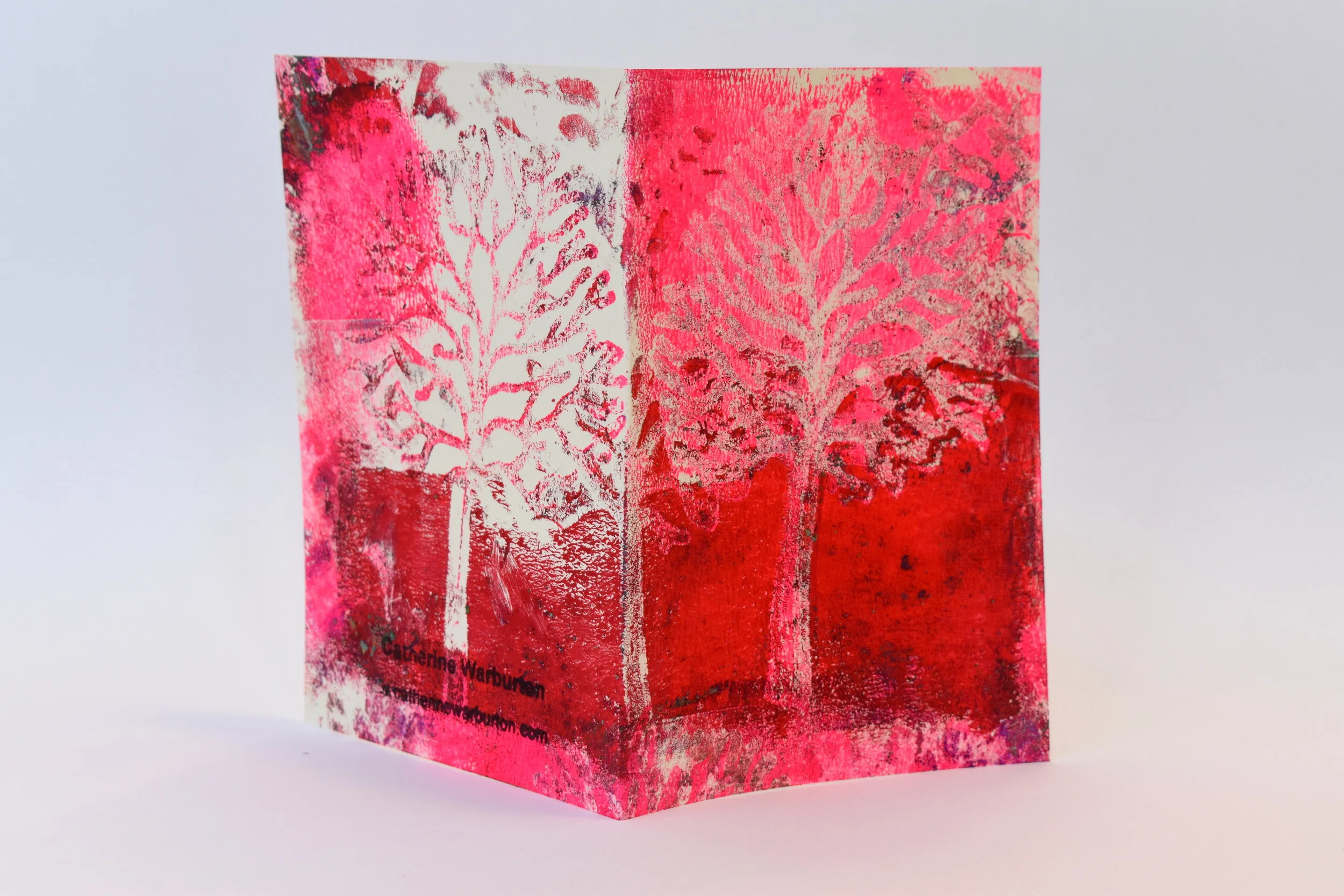 Gelli printed card in Tree Design