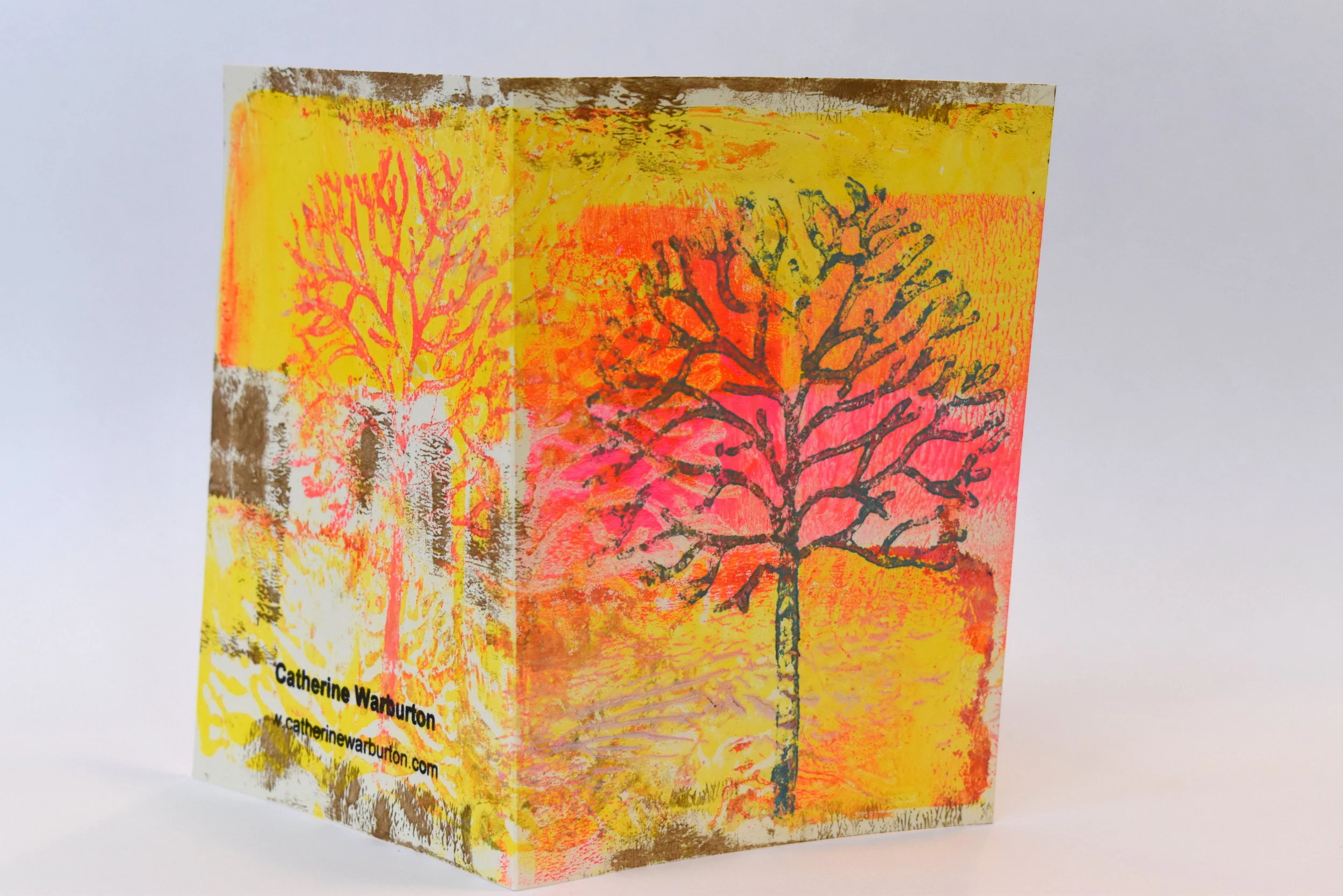 Gelli printed card in Tree Design