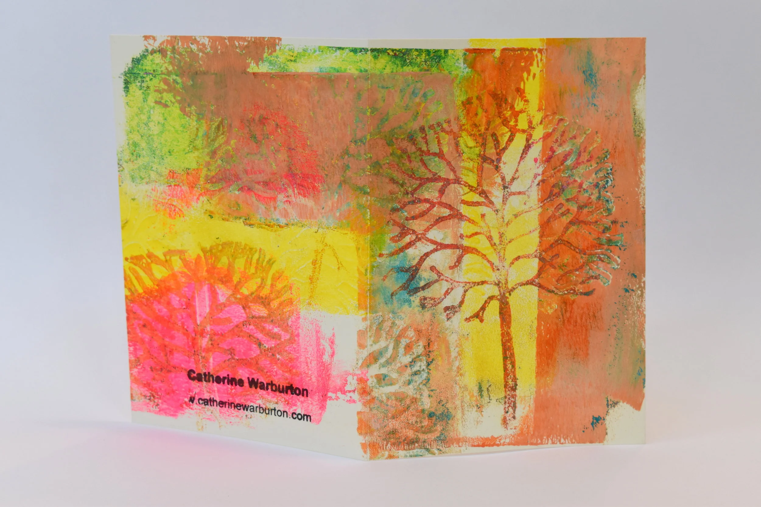 Gelli printed card in Tree Design