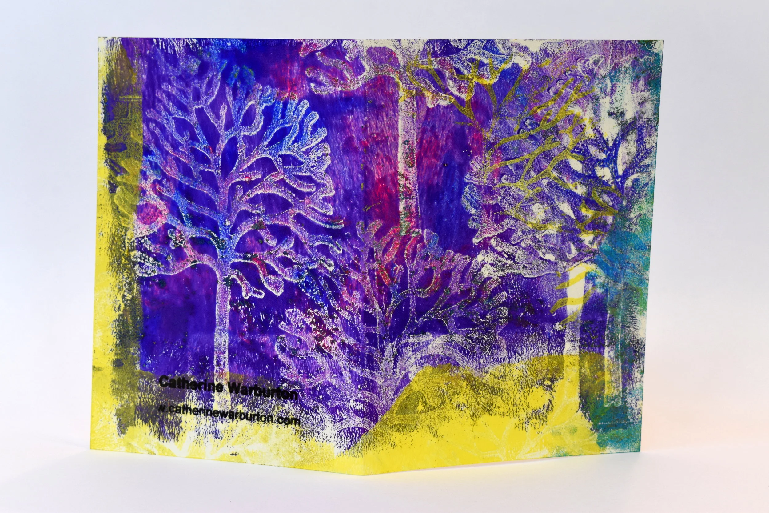 Gelli printed card in Tree Design