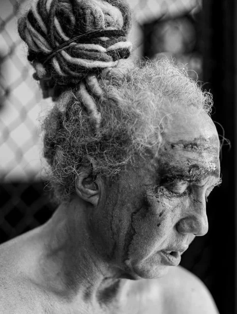 Portrait of Harley in black and white on the set of the new docu series "The Harley Project" directed by Jean-Cosme Delaloye and produced by JCDe productions in Brooklyn, New York.