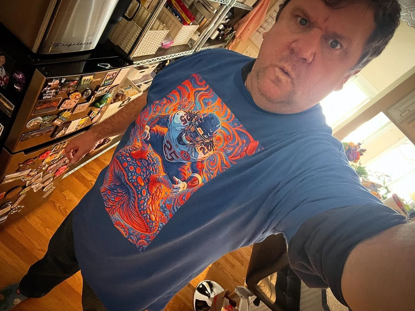 The Bears might be knocked out for the year, but this Monangai On A Fungi keeps popping.  Available in the online shop.  Thanks Justin for sending us the pic.  Bear Down . 

https://goaheadmerch.com/recent-additions/monangai-on-a-fungi-tshirt