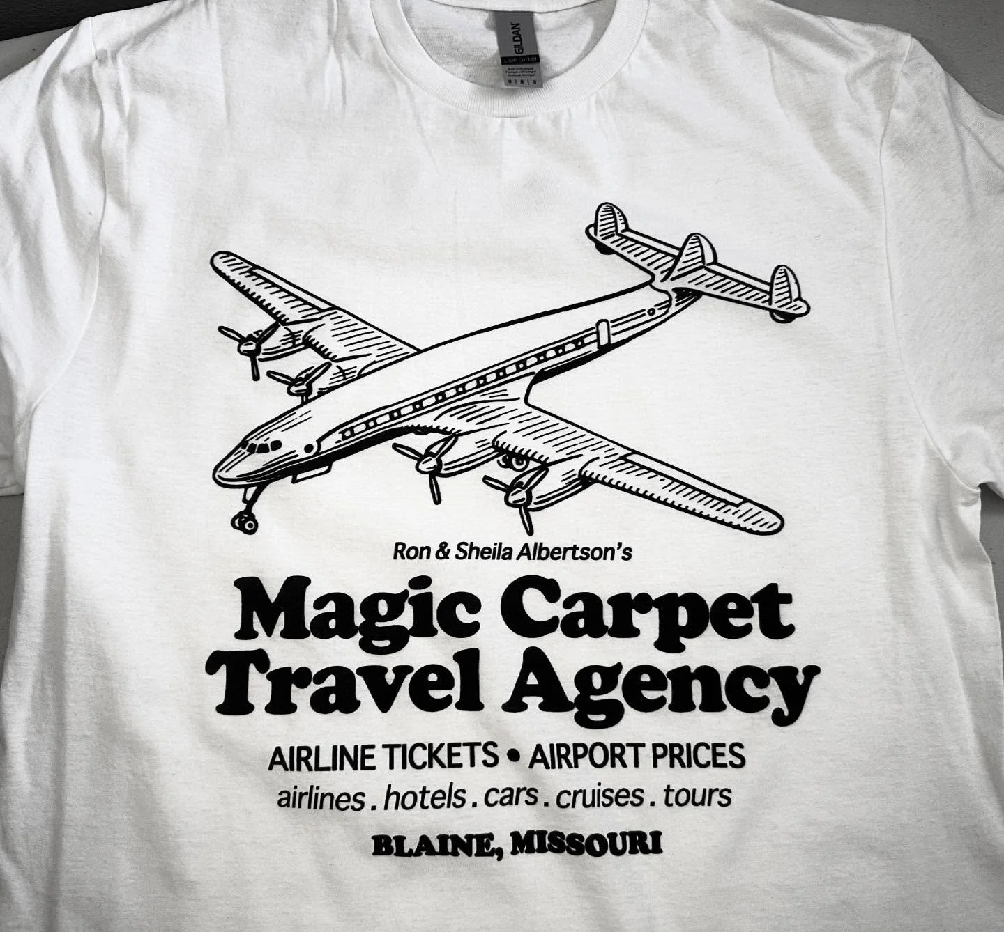 When I first started @goahead_merch in 2017, some of my first designs for the shop were an homage to the legendary film: Waiting For Guffman.  One of which was Ron &amp; Sheila Alberson&rsquo;s Magic Carpet Travel Agency. 

This shirt seems to be hav