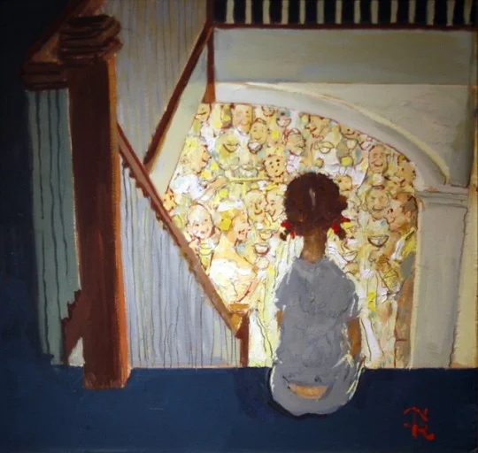Little Girl Looking Downstairs at Christmas Party - Norman Rockwell, 1964