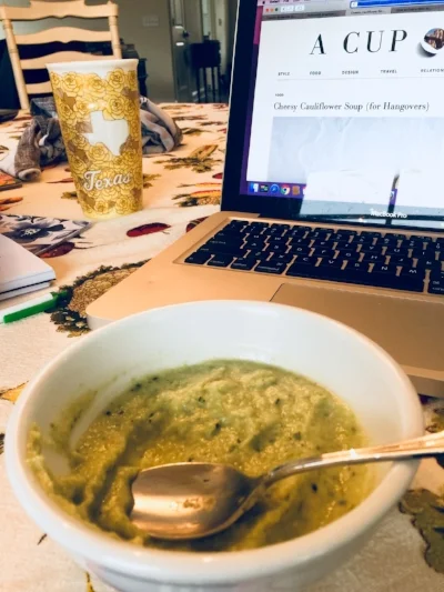 My soup turned out much greener than the soup on COJ's blog, which is fine by me. 
