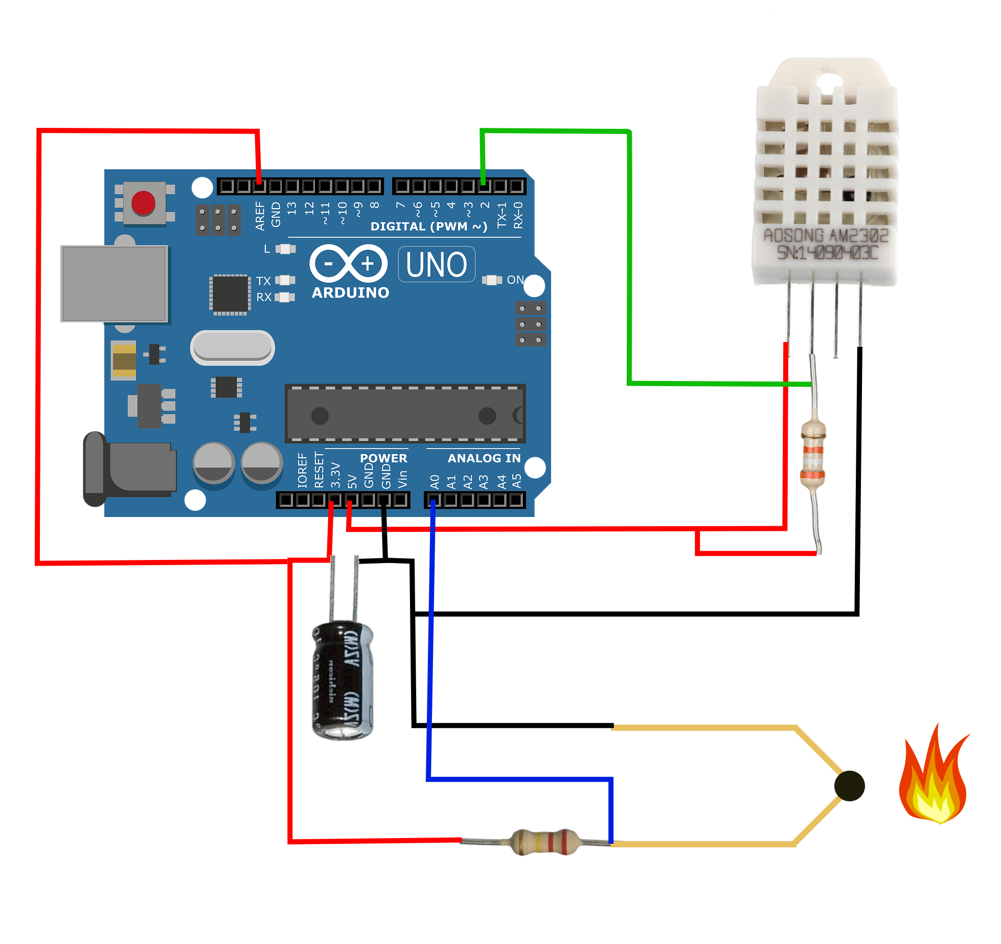 Figure 6: Wiring for comparison between DHT22 sensor and thermistor.