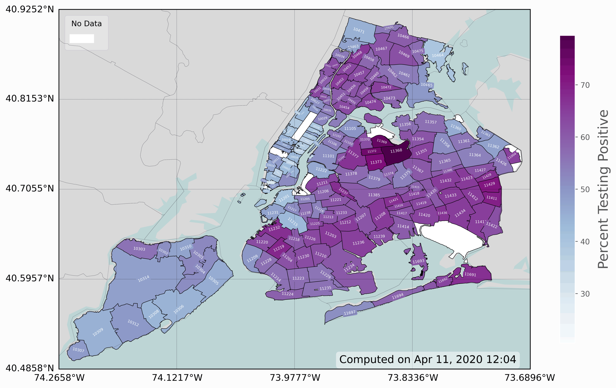 Positive Test Rate by Zip Code in New York City