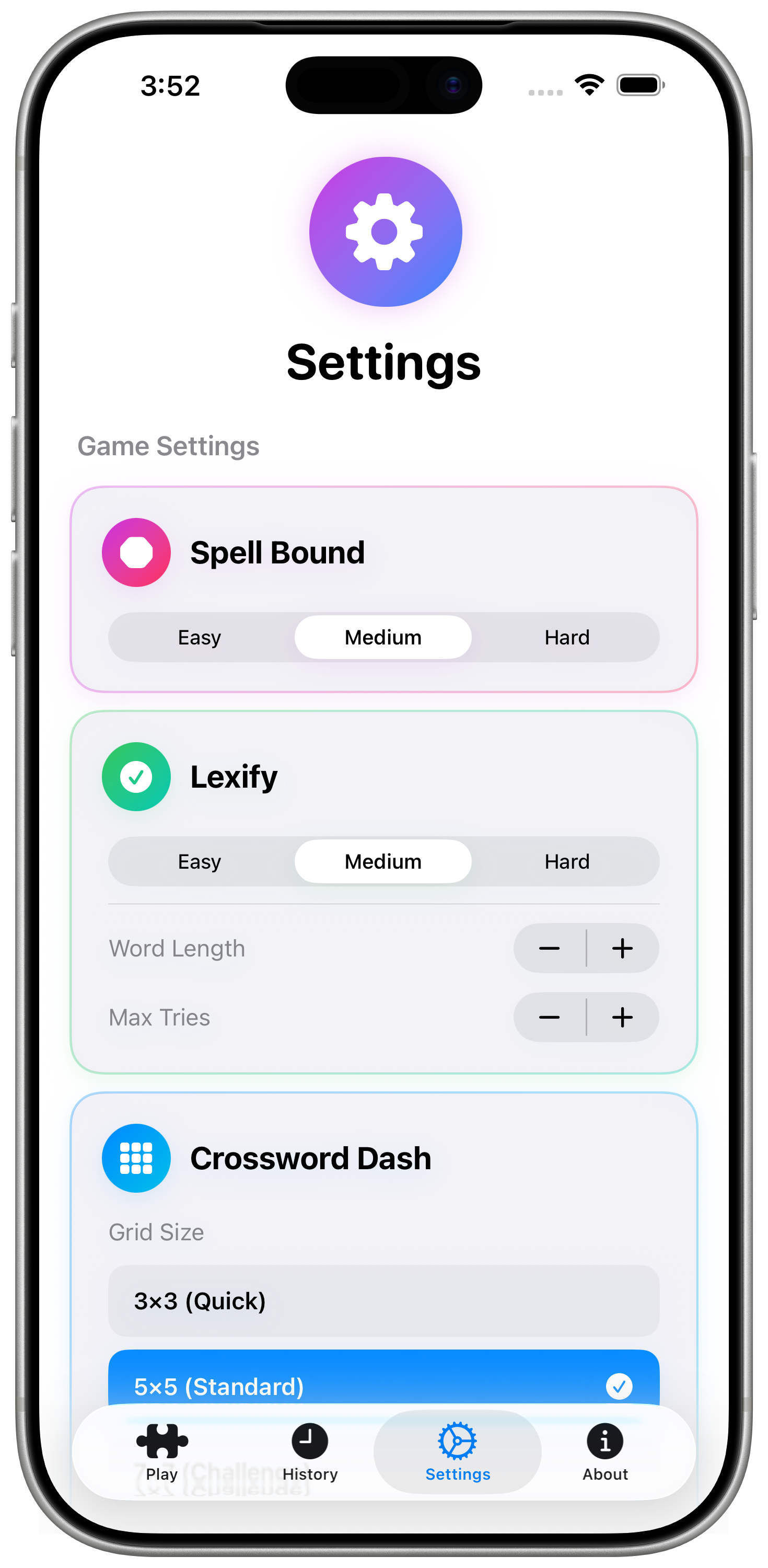 Settings Page Mockup