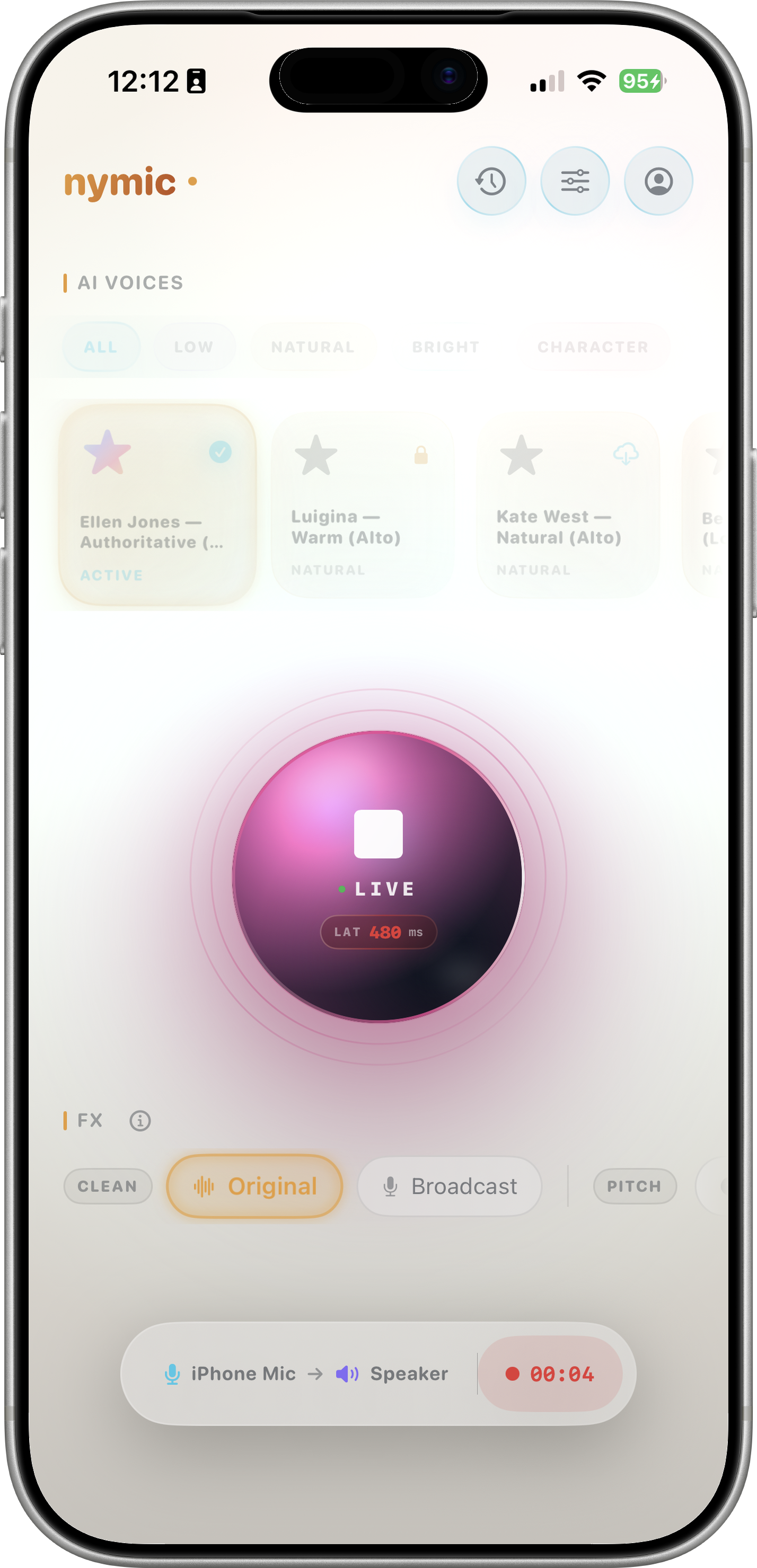 Live voice recording in progress with audio controls