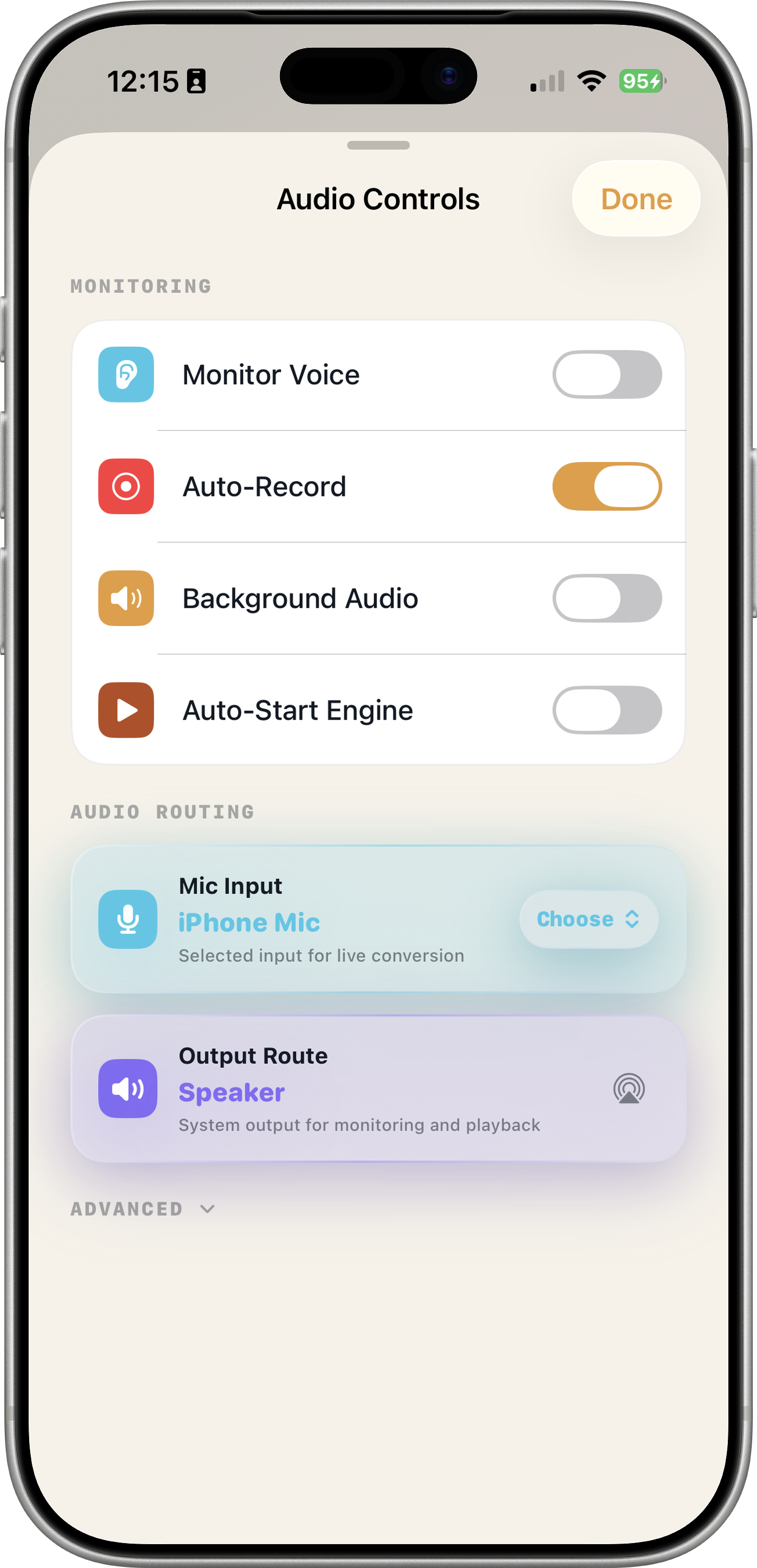 Voice profile selector showing DSP effect options including Robot, Alien, Deep Bass, Chipmunk, and more