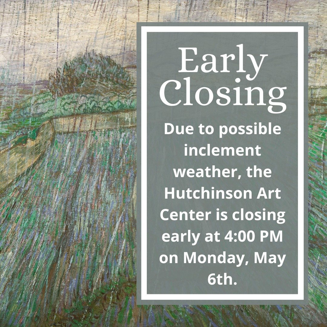 Due to the possible inclement weather, the Hutchinson Art Center will be closing Monday, May 6th, 2024. Stay safe!
----
🖼: &quot;Rain&quot; by Vincent Van Gogh, Oil on Canvas (1889), from the collection of the Philadelphia Museum of Art

---
#closin