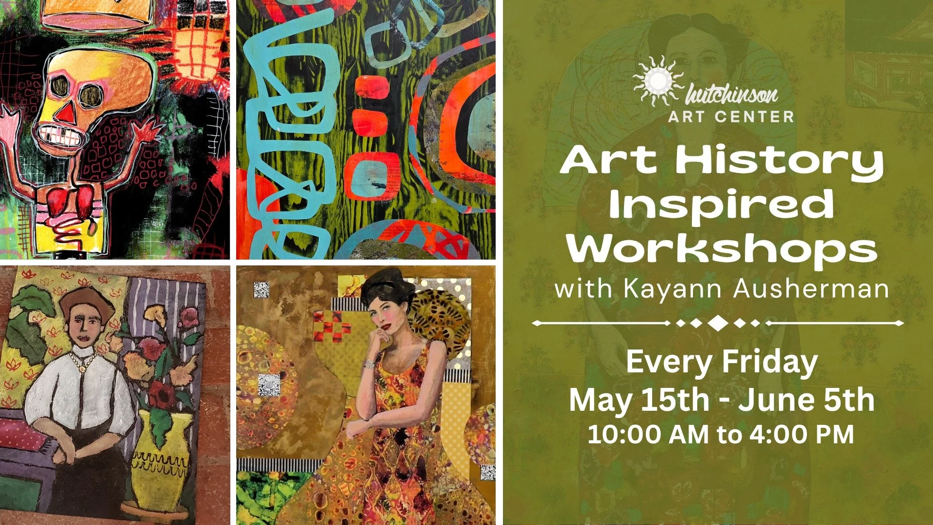 This week is your 🚨 LAST CHANCE 🚨 to register for this summer's art history-inspired workshop series!

Join us at the Hutchinson Art Center on Fridays from May 15th - June 5th for an intriguing and fun series of mixed media workshops led by Haven, 