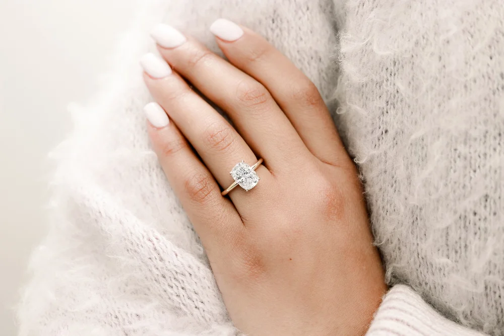 Cushion Cut Engagement Rings On Fingers