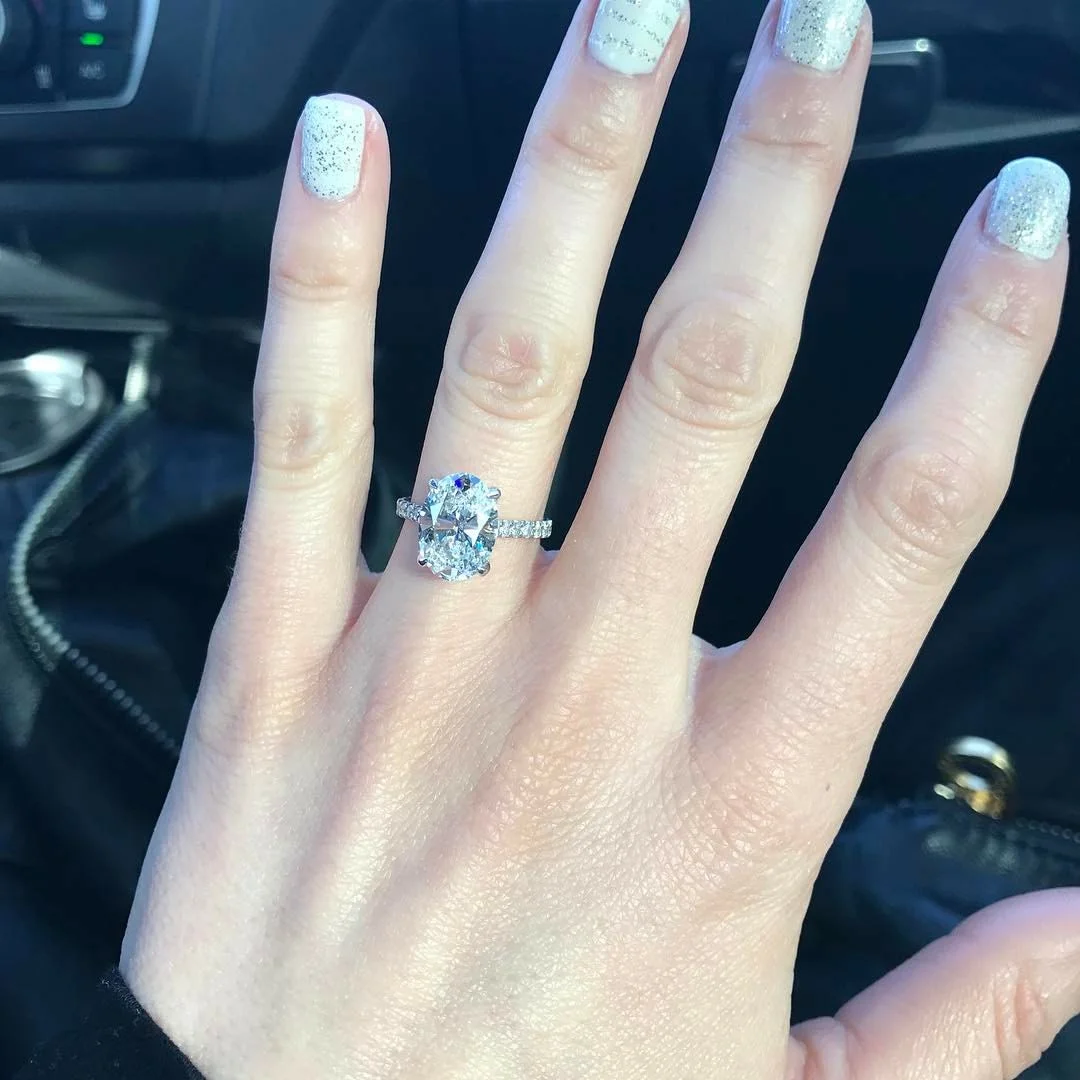 Oval Pave Lab Created Diamond Engagement Ring in Platinum