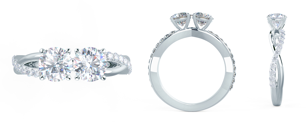 Two stone diamond band lab diamond infinity twist engagement ring