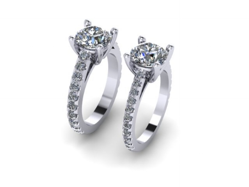 lab grown diamond band engagement ring side by side rendering