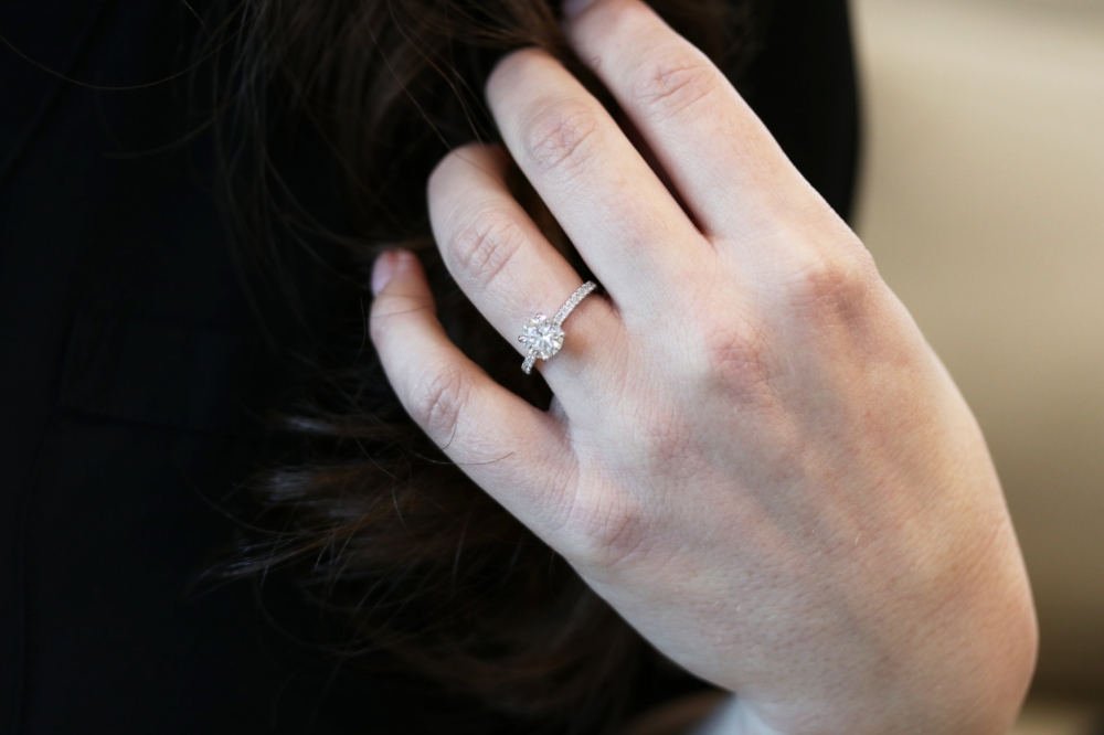 Ada Diamonds Pave Solitaire lab diamond engagement ring