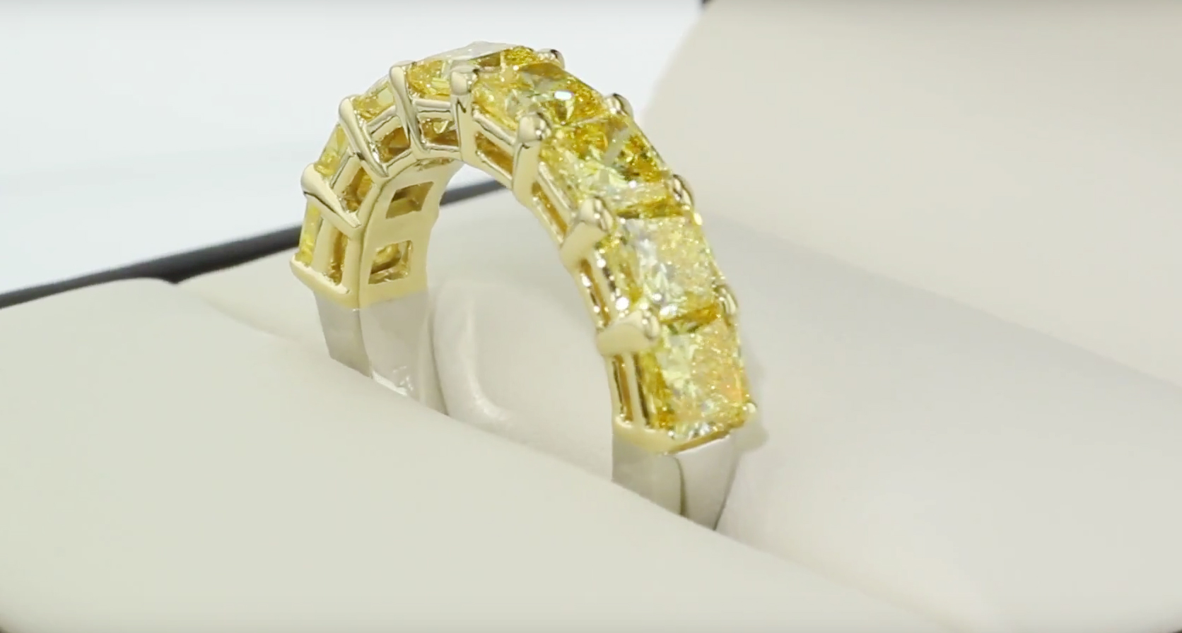 fancy yellow lab grown diamond half eternity band