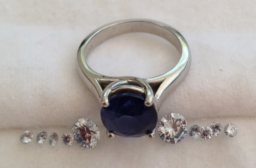 Custom lab grown diamond ands sapphire engagement ring