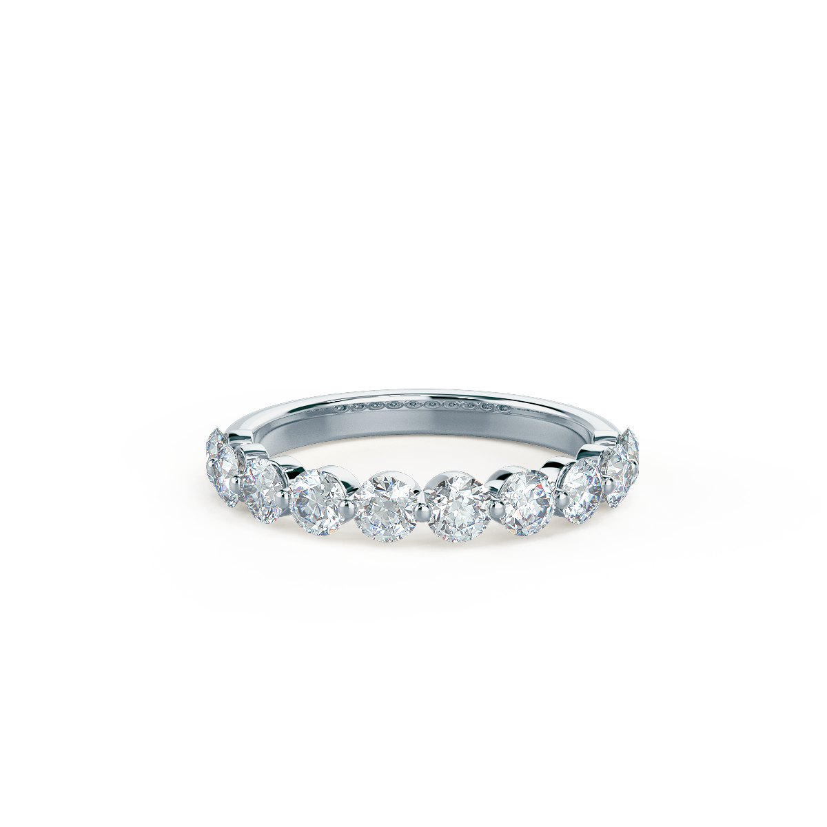 Shared Prong Half Band Lab Diamond Wedding Band Rendering In Front View AD109