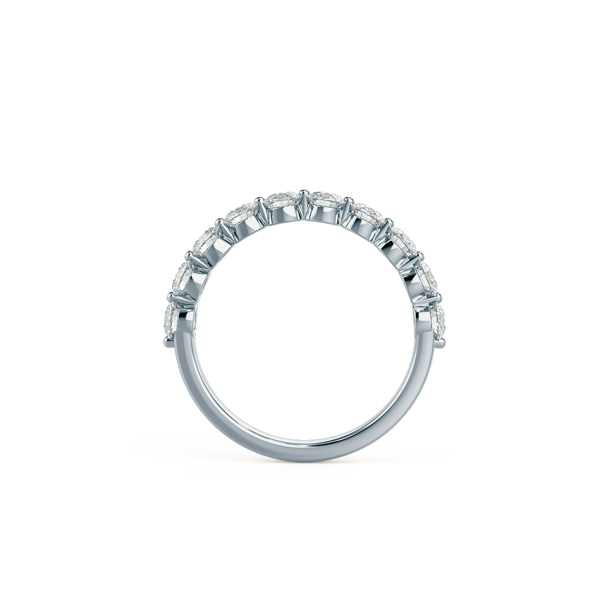 Shared Prong Half Band Lab Diamond Wedding Band Rendering In Profile View AD109