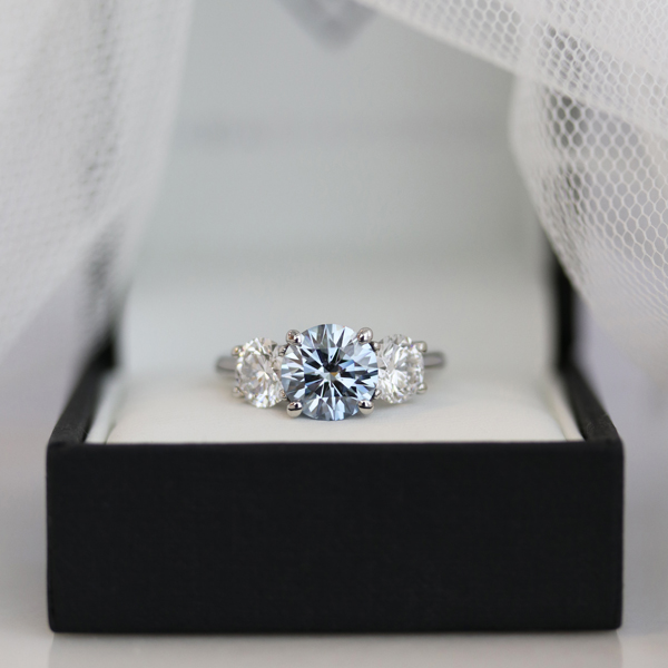 Bespoke Fancy Blue Colored Lab Created Diamond Engagement Ring