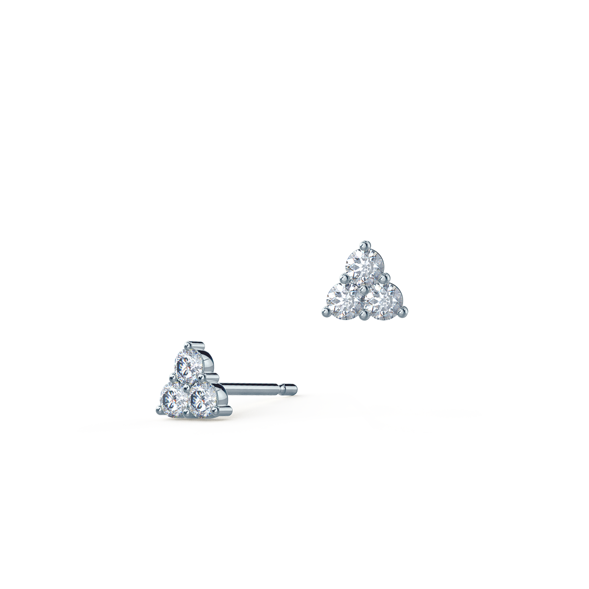 Lab Grown Diamond Three Stone Earrings White Gold Rendering Design AD126